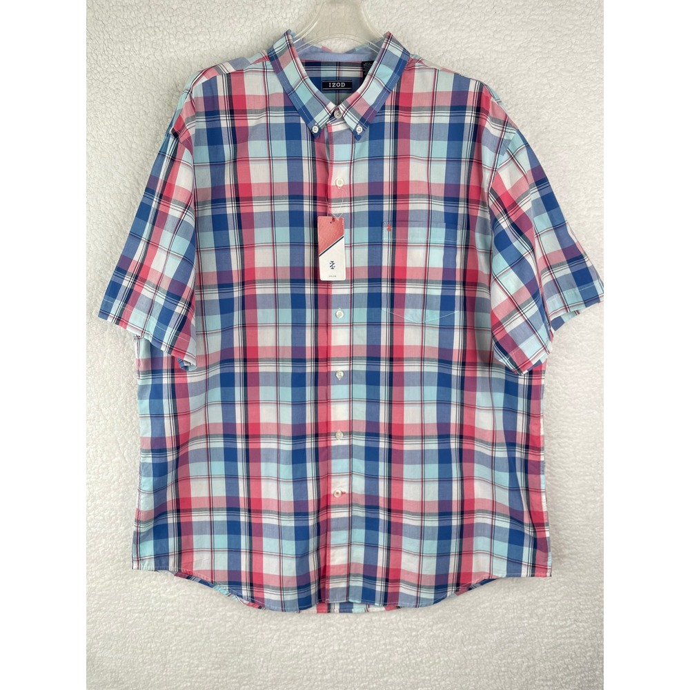 IZOD Mens XL Rapture Rose Plaid Short Sleeve Button Down Shirt Cotton New w/Tags